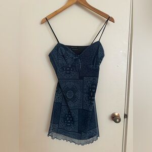 Urban Outfitters Navy Bandana-Print Spaghetti Strap Mini Dress